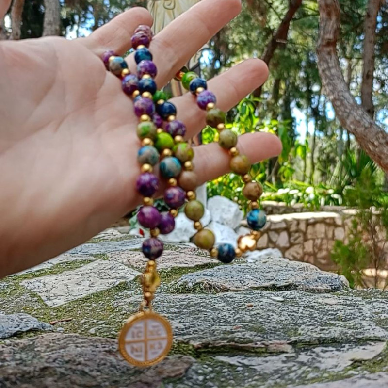 Icxc Nika handmade Jasper necklace with Gold-Plated elements pale pink