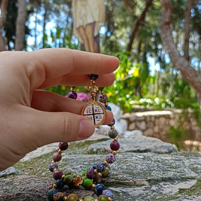 Icxc Nika handmade Jasper necklace with Gold-Plated elements pale pink