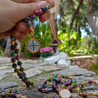 Icxc Nika handmade Jasper necklace with Gold-Plated elements light blue