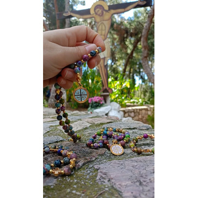 Icxc Nika handmade Jasper necklace with Gold-Plated elements light blue