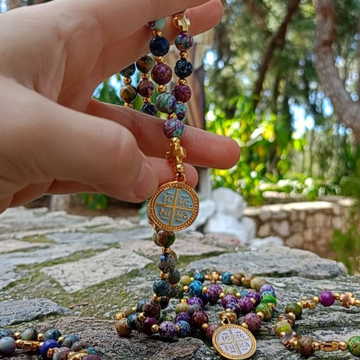 Icxc Nika handmade Jasper necklace with Gold-Plated elements light blue