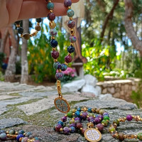 Icxc Nika handmade Jasper necklace with Gold-Plated elements light blue