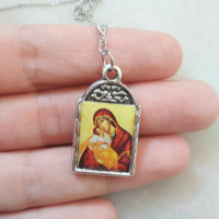 Panagia & St Cristofer pendant charm necklace 10053