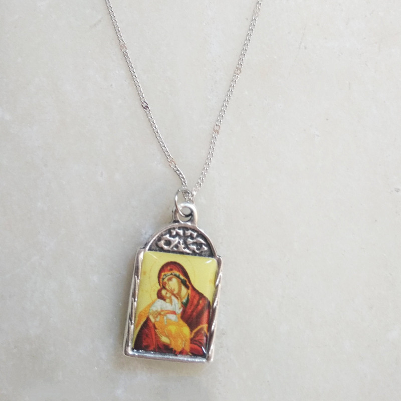 Panagia & St Cristofer pendant charm necklace 10053