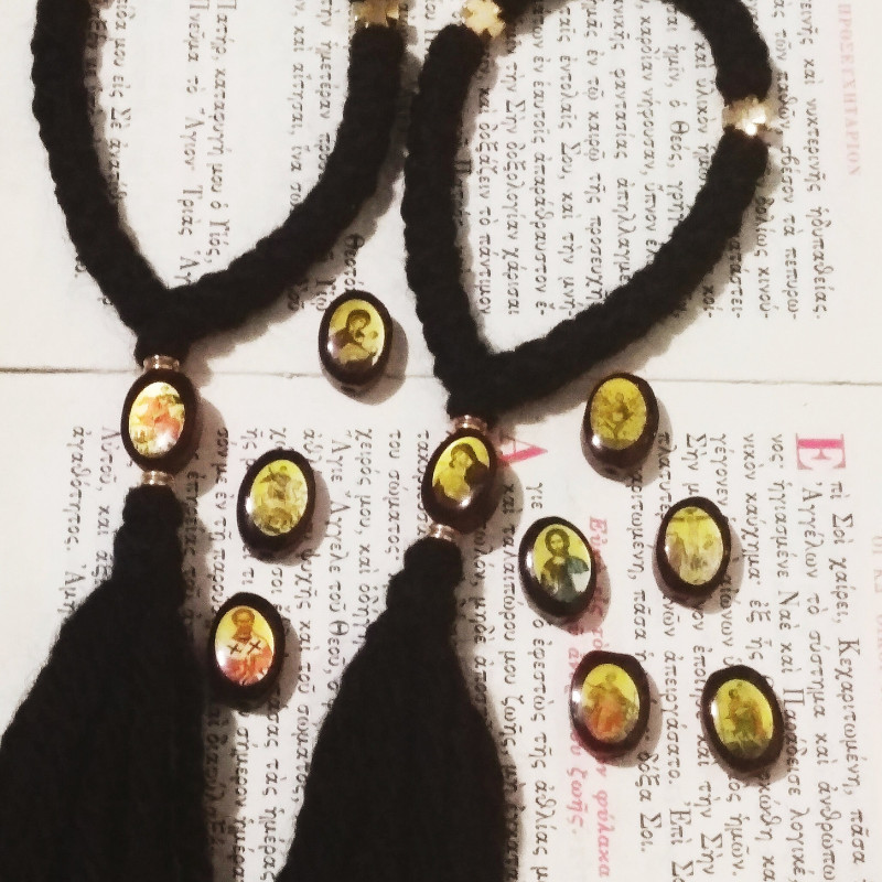 Pocket saint iconed wool rosary 10344