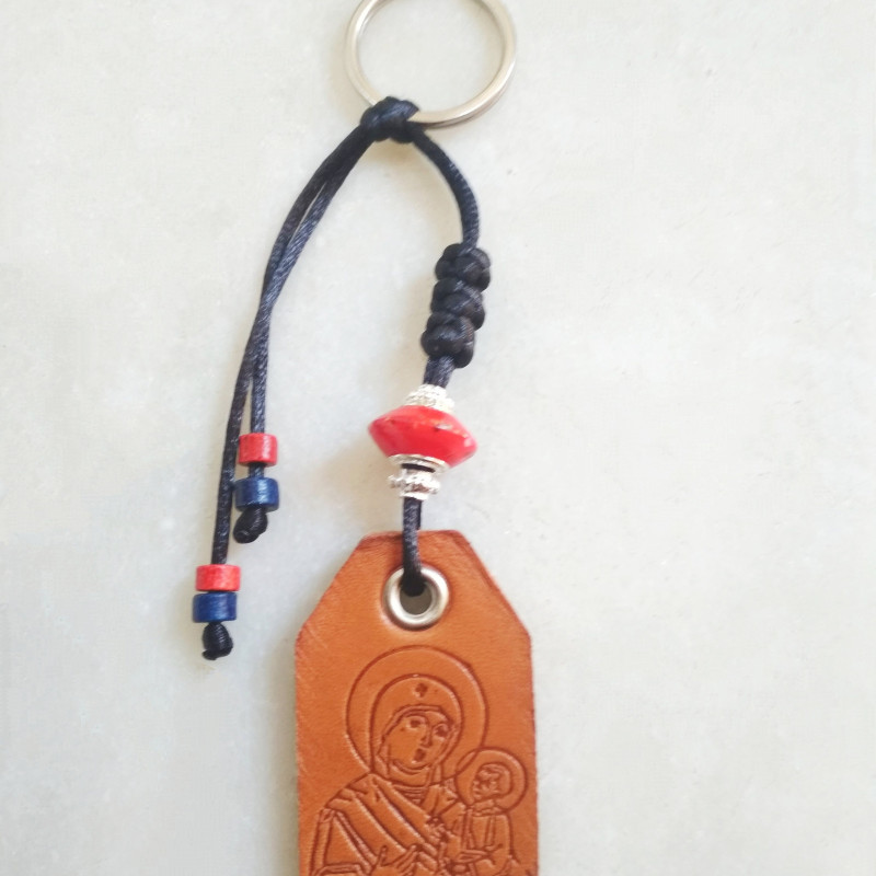 Holy Theotokos keychain leather 10373