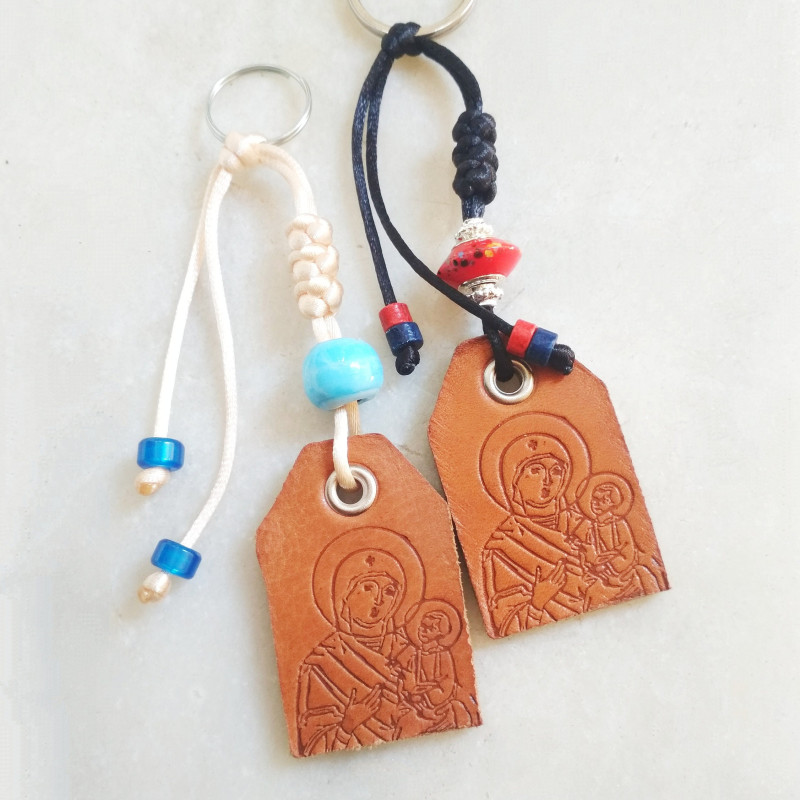 Holy Theotokos keychain leather 10373