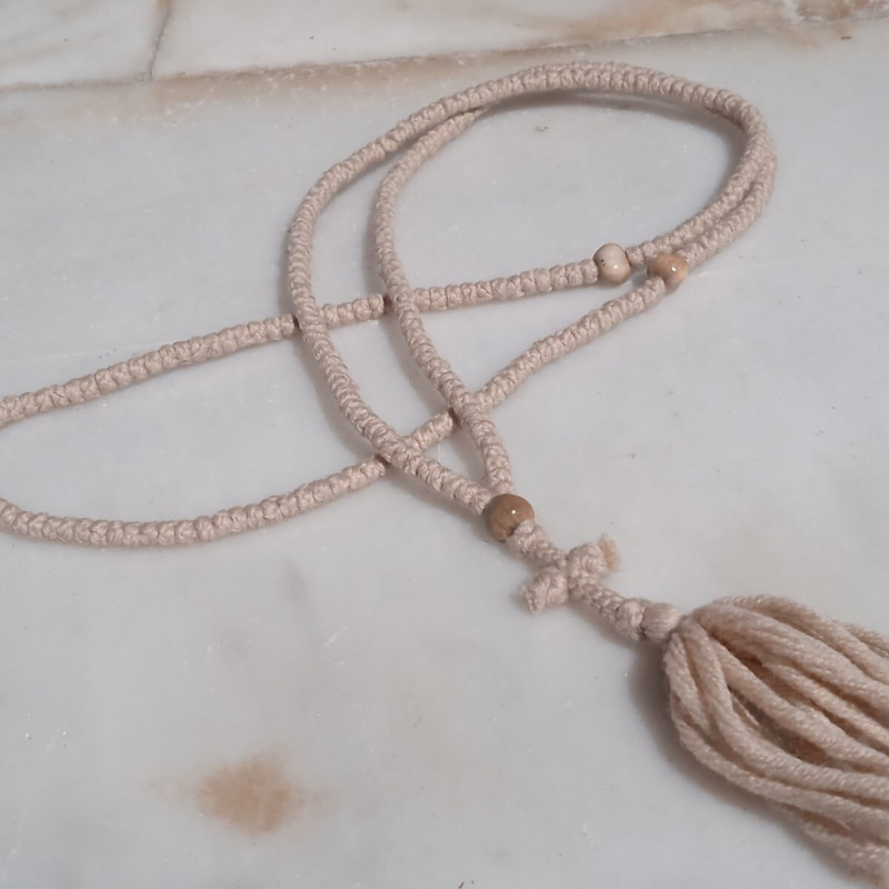 Job's Tears 300knot beige wool prayer rope 10283