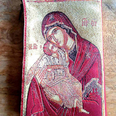 Traditional Handmade Rosary Pouch Zipper Purse Panagia & Jesus