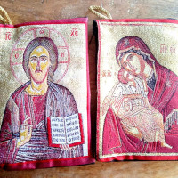 Traditional Handmade Rosary Pouch Zipper Purse Panagia & Jesus