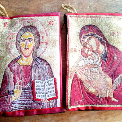 Traditional Handmade Rosary Pouch Zipper Purse Panagia & Jesus