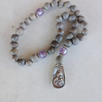 Job's tears natural prayer beads Panagia & St Christofer 10287