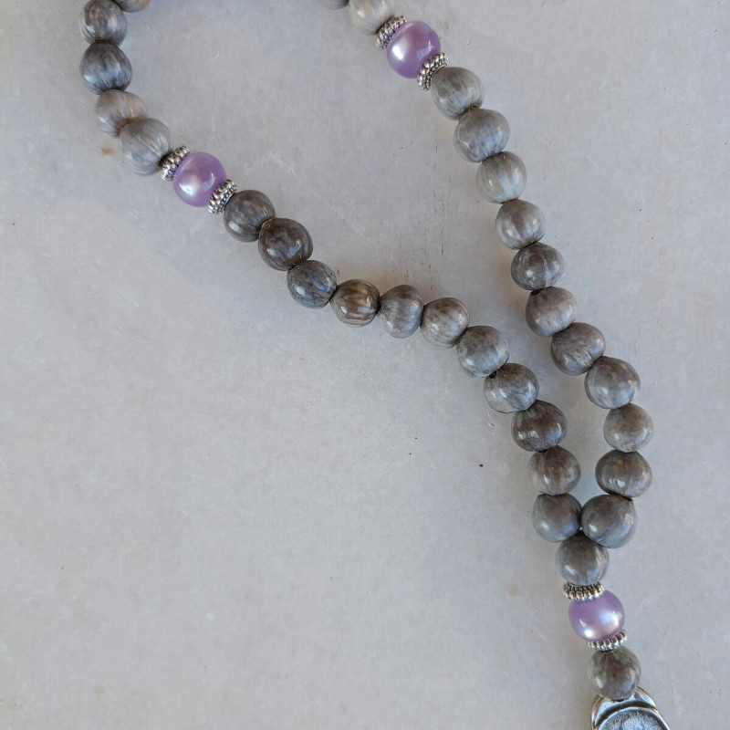 Job's tears natural prayer beads Panagia & St Christofer 10287