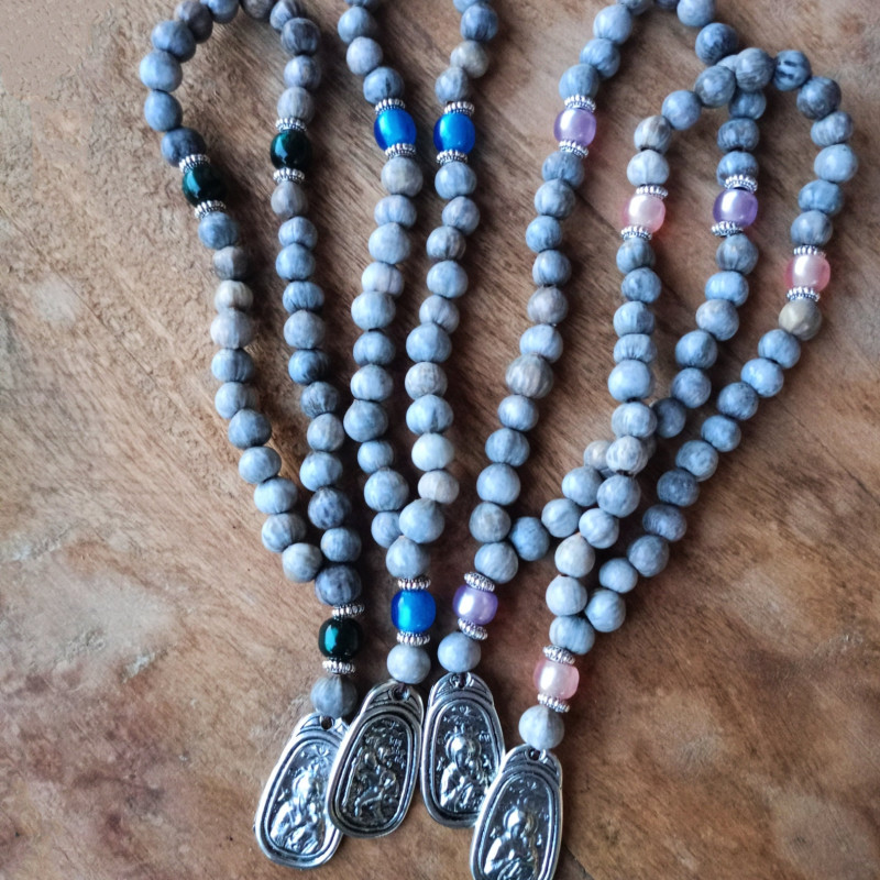 Job's tears natural prayer beads Panagia & St Christofer 10287