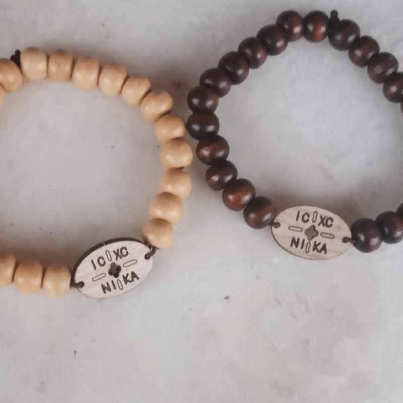 icxc nika Beaded Bracelet Wooden rosary