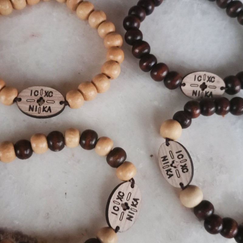 icxc nika Beaded Bracelet Wooden rosary
