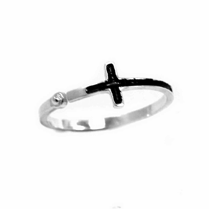 Enamel Cross adjustable Silver Ring 