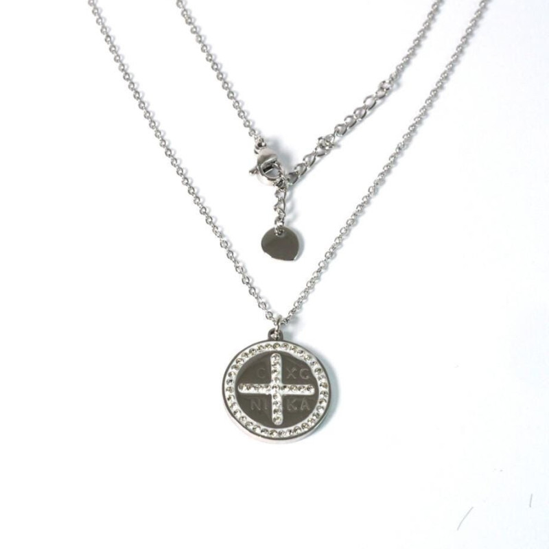 zircon icxc nika stainless steel pendant charm necklace 10236