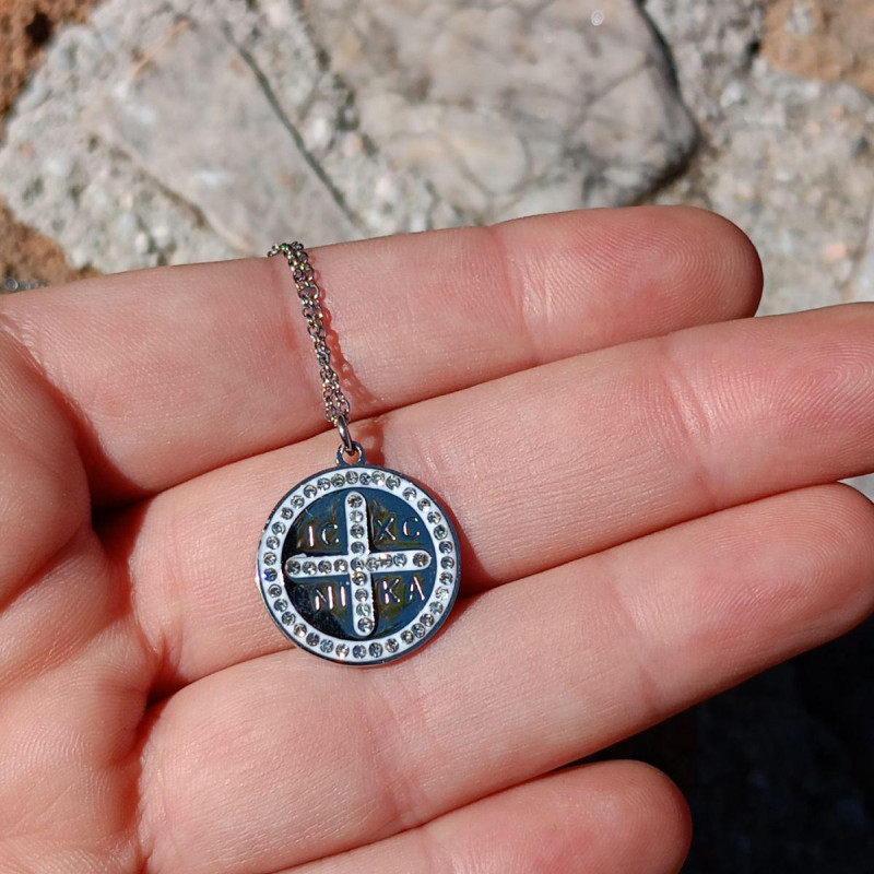 zircon icxc nika stainless steel pendant charm necklace 10236