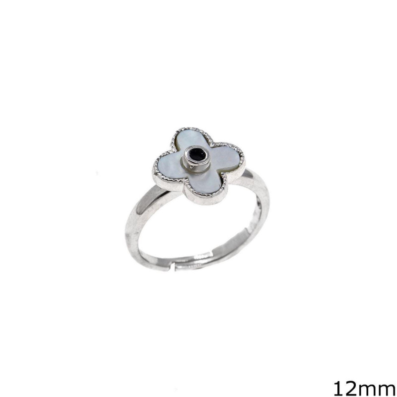 Cross and Enamel αdjustable Silver 925 Ring 