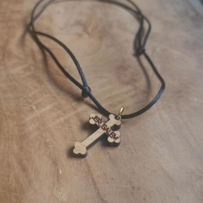 Jerusalem wooden Cross Necklace ** Blessed on Holy Tomb