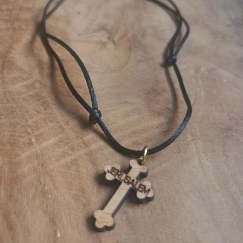 Jerusalem wooden Cross Necklace ** Blessed on Holy Tomb