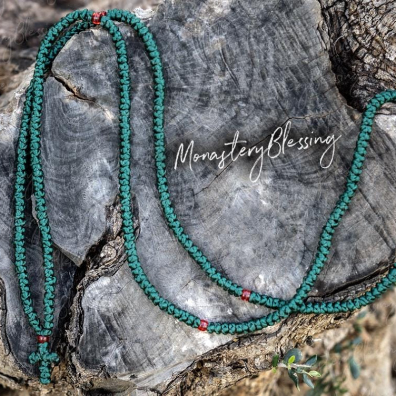 Green satin 300knot rosary monastic style 10134