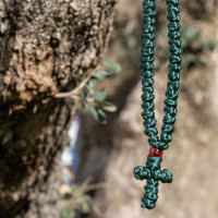 Green satin 300knot rosary monastic style 10134