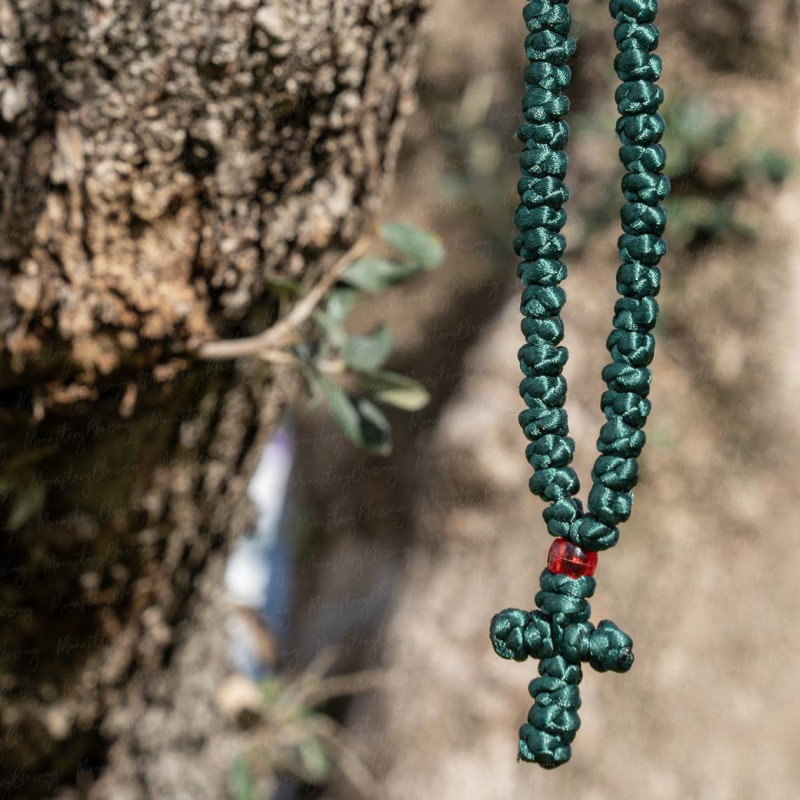 Green satin 300knot rosary monastic style 10134