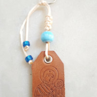 Holy Theotokos keychain leather 10373