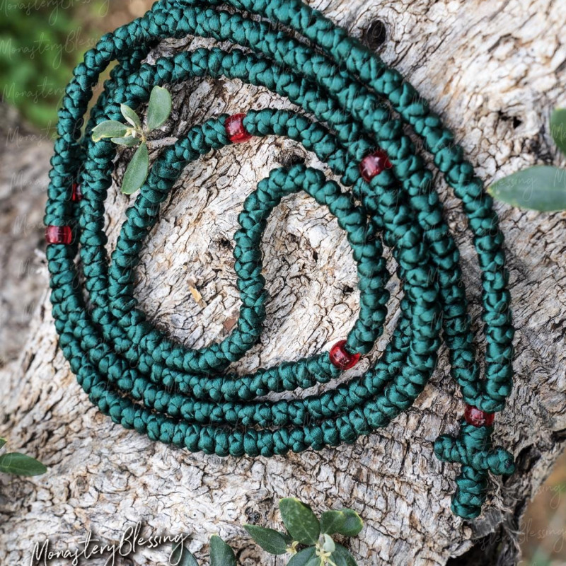 Green satin 300knot rosary monastic style 10134