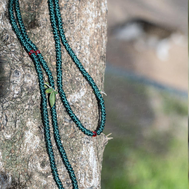 Green satin 300knot rosary monastic style 10134