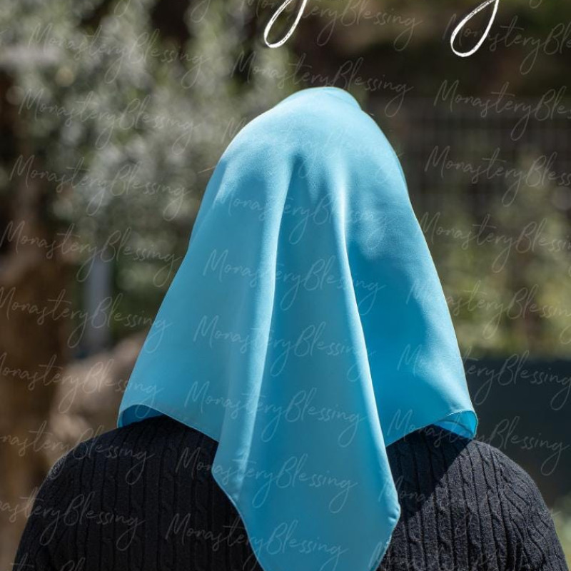 Orthodox church veil Mantilla handmade Soft Head scarf covering light blue-tirquise gift for