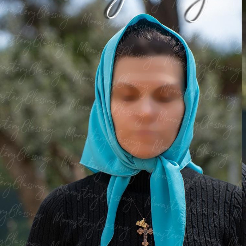Orthodox church veil Mantilla handmade Soft Head scarf covering light blue-tirquise gift for