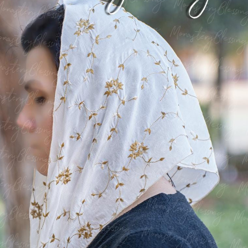 silk church veil Mantilla Soft Head covering Rose Beige - pink 10038