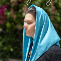 Orthodox church veil Mantilla handmade Soft Head scarf covering light blue-tirquise gift for