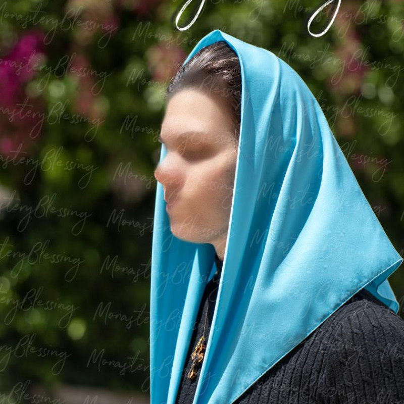 Orthodox church veil Mantilla handmade Soft Head scarf covering light blue-tirquise gift for