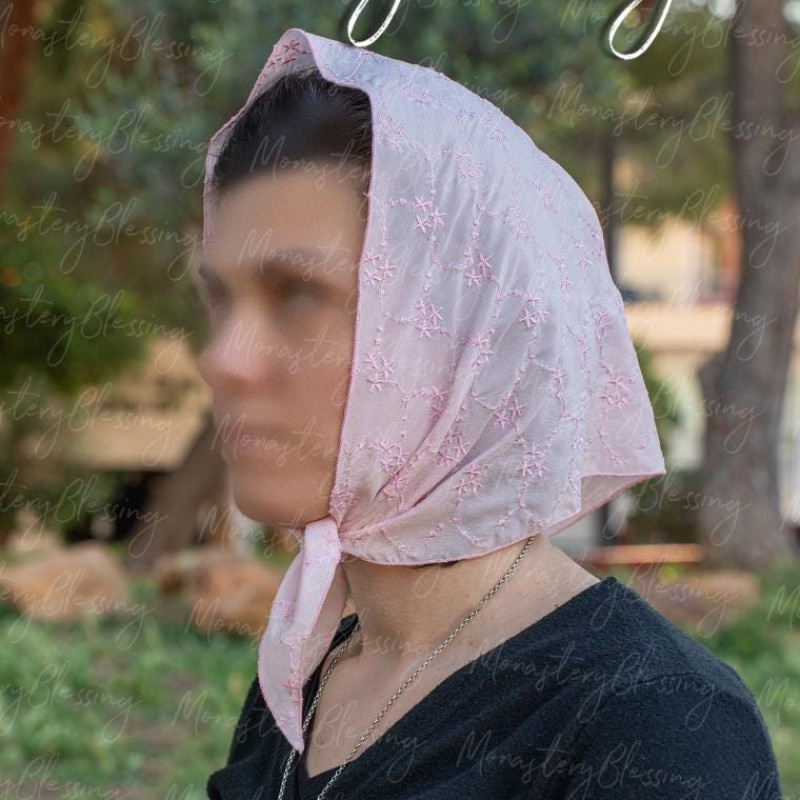 silk church veil Mantilla Soft Head covering Rose Beige - pink 10038