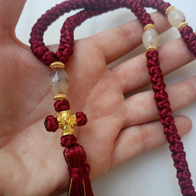 burgundy satin rosary 100knot rosary 10078