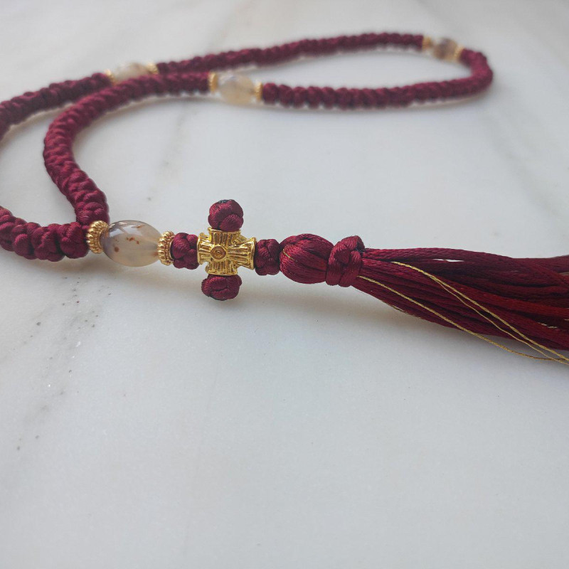 burgundy satin rosary 100knot rosary 10078